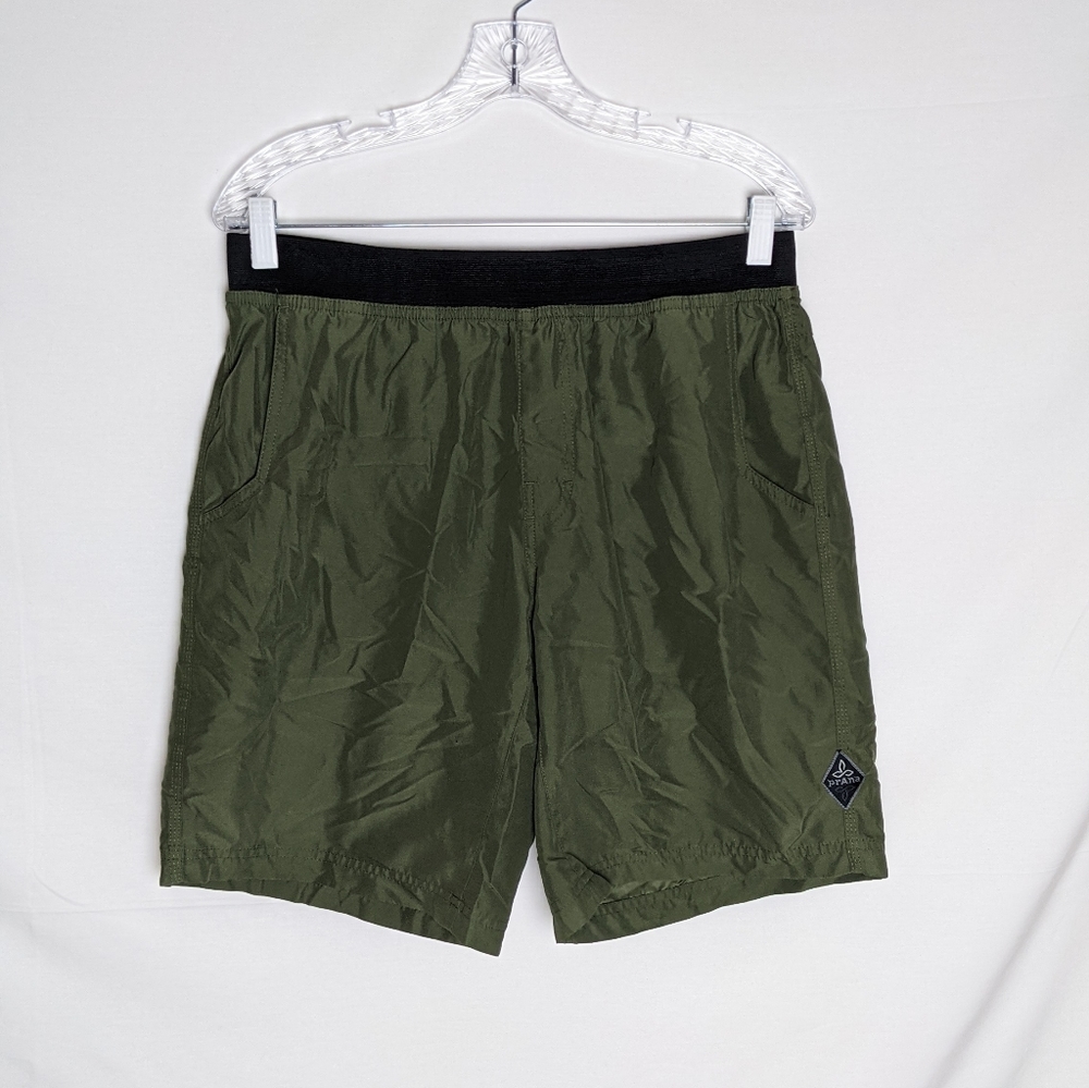 Prana Vaha Shorts Mens Medium Green Heather Hemp Blend Stretch Drawstring